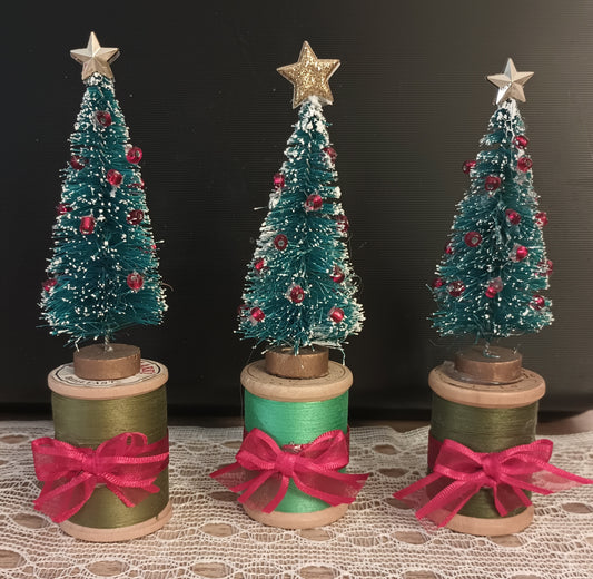 Decorative Vintage Wooden Spools- Miniature Christmas Trees