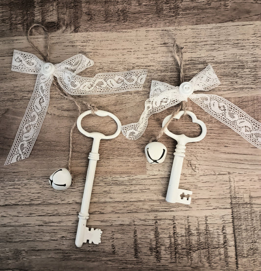 Shabby Chic Skeleton Key Christmas Tree Ornaments- Set of 2