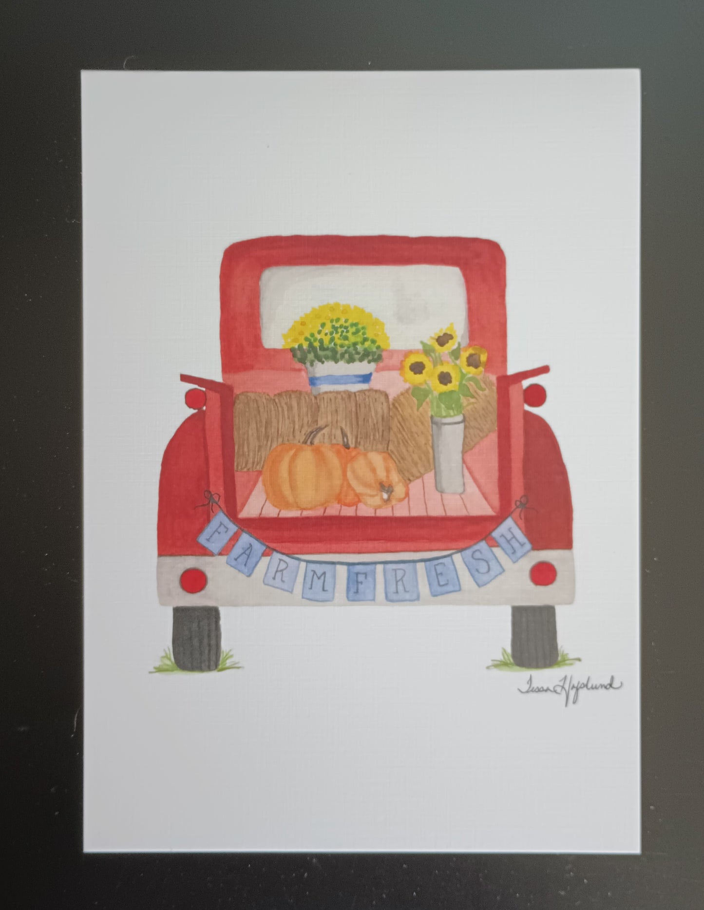 Farm Fresh - Little Red Truck Watercolor Illustration Art Print