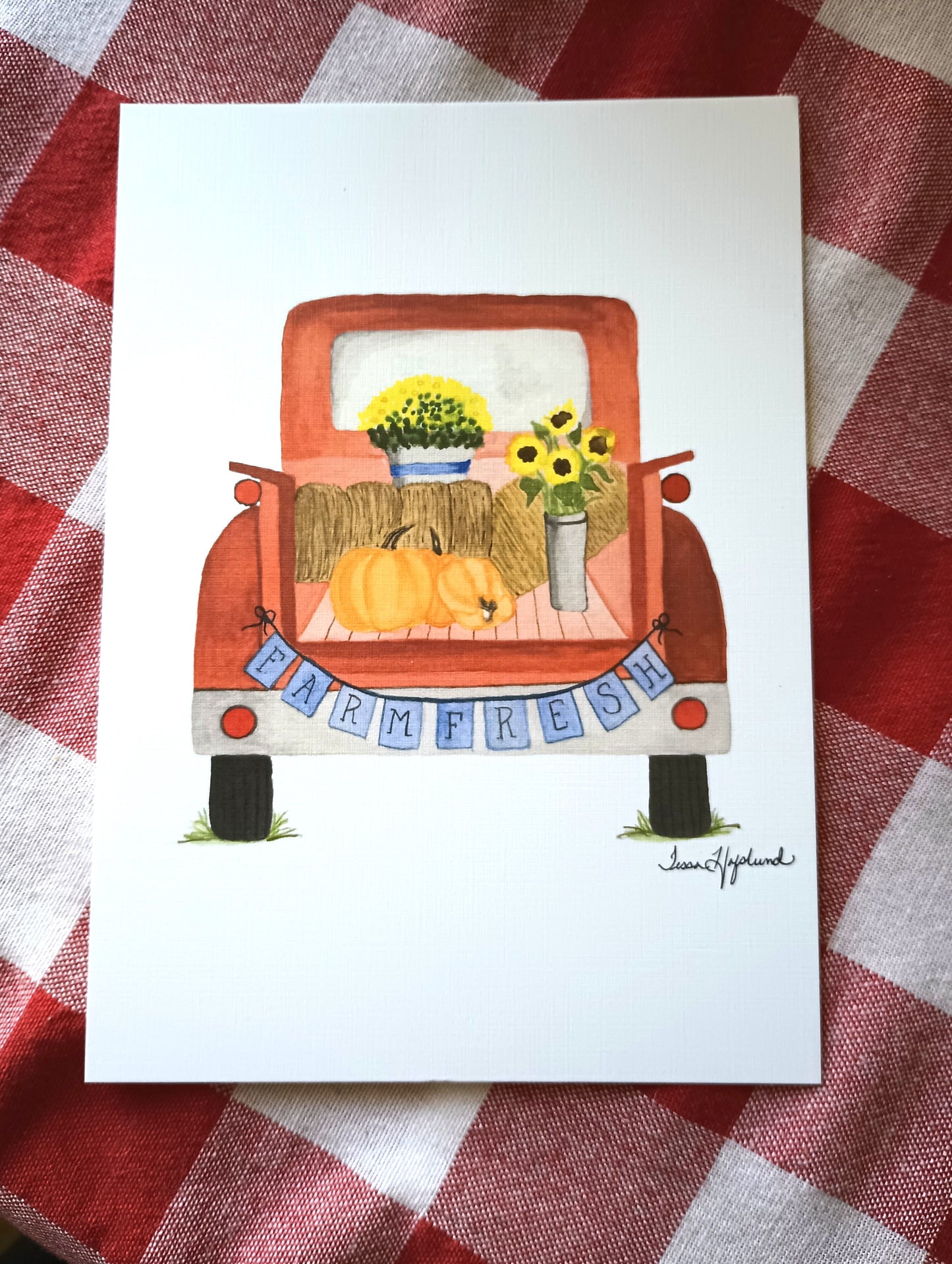 Farm Fresh - Little Red Truck Watercolor Illustration Art Print