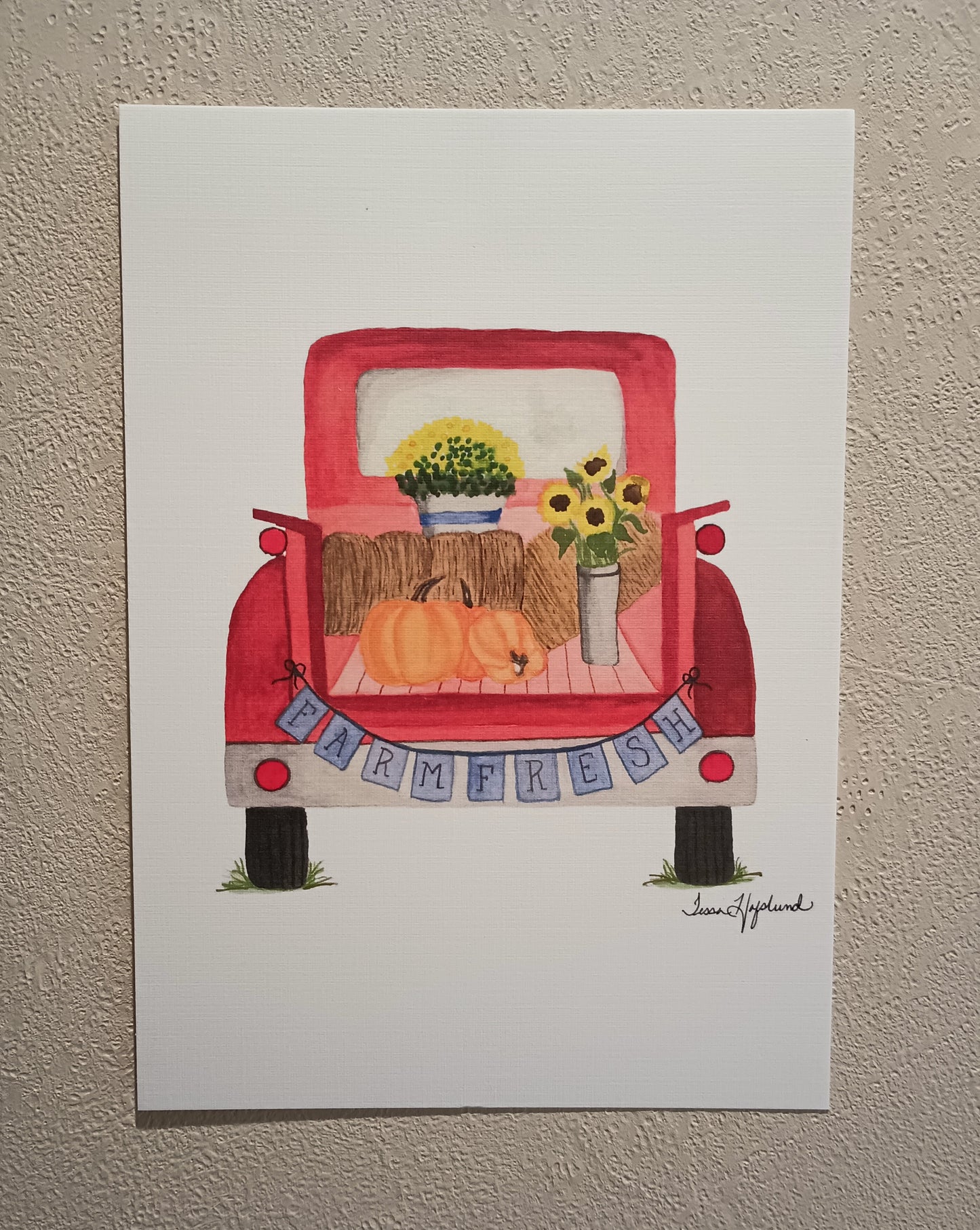 Farm Fresh - Little Red Truck Watercolor Illustration Art Print